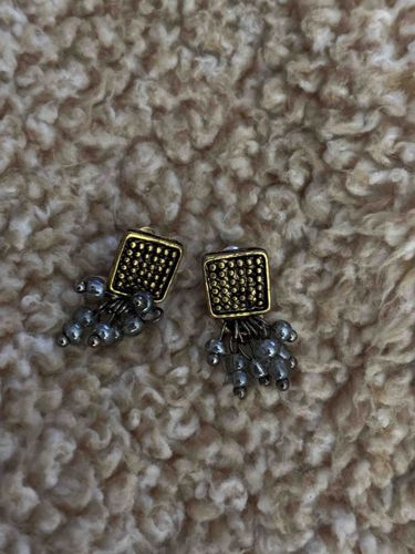 Vintage-Style Square Stud Earrings with Beaded Fringe