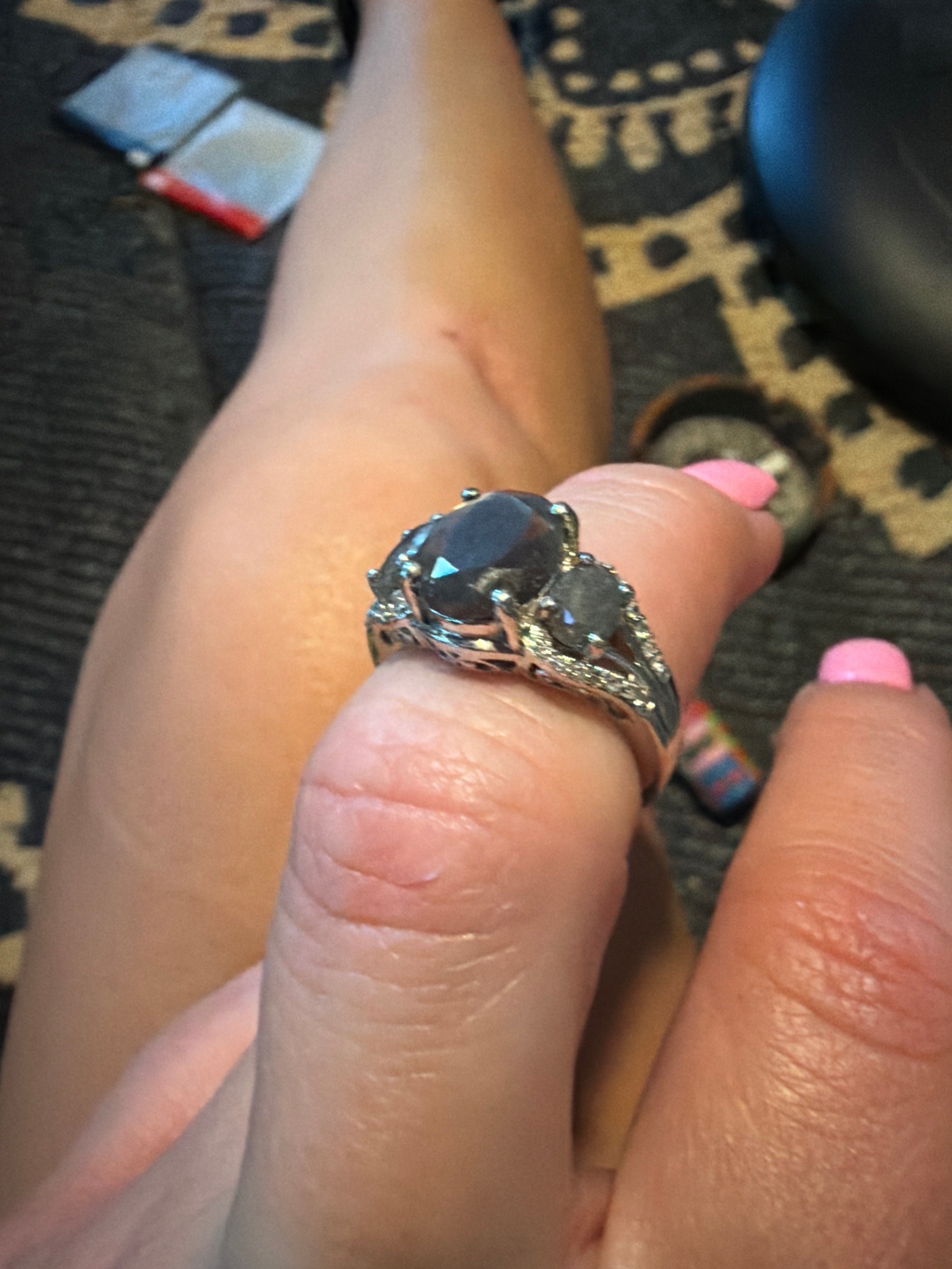 Submitted photo of Three-stone gemstone cocktail ring