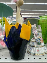 Murano-Style Art Glass Vase, Cobalt Blue and Yellow