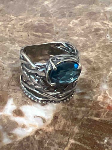 Silver Ring with Oval Blue Gemstone