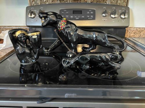 Black Panther and Figural Mid-Century Ceramic Decor Set