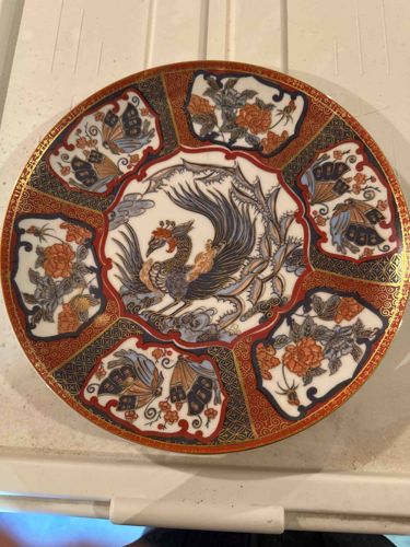 Asian-Style Decorative Plate with Phoenix and Butterfly Motifs