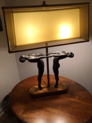 Theodore Alexander Art Deco Style Figural Table Lamp with Acrobatic Figures