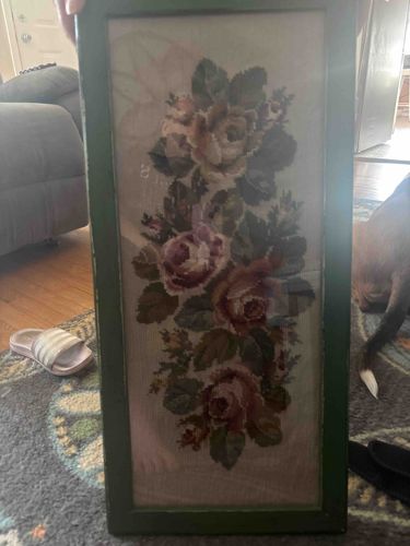 Framed Vintage Floral Needlepoint Tapestry
