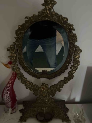 Victorian Style Cherub & Foliate Brass Vanity Mirror