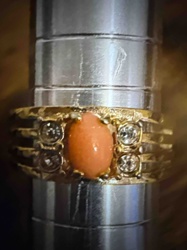 Vintage Coral and Diamond Accent Gold Tone Ring