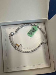 MILAAAN Silver-Toned Braided Chain Bracelet with Heart Accent