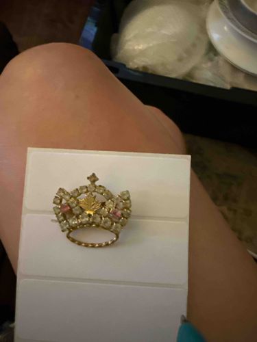 Rhinestone Crown Brooch with Maple Leaf Motif