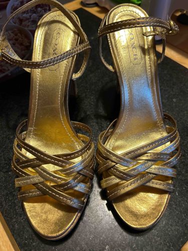 Coach Gold Metallic Strappy High Heel Sandals