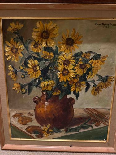 "Sunflower Still Life" Oil Painting by Margit Platen Fried (1965)