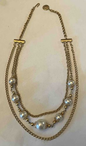 Multi-Strand Faux Pearl and Gold-Tone Chain Necklace