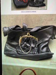 Black Leather Skull Motif Handbag with Kiss-Lock Coin Purse Accent