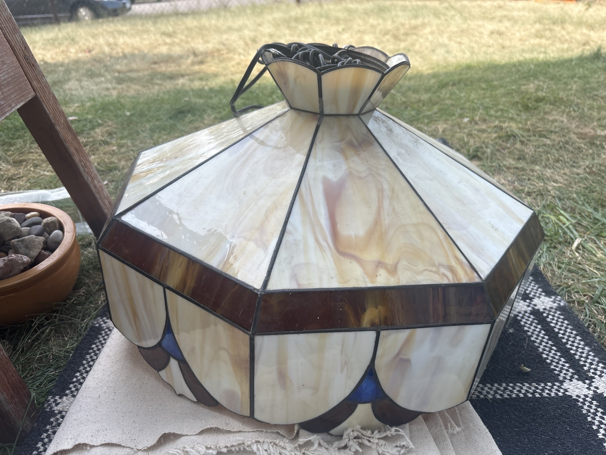 Submitted photo of Stained glass shade in the Arts and Crafts style