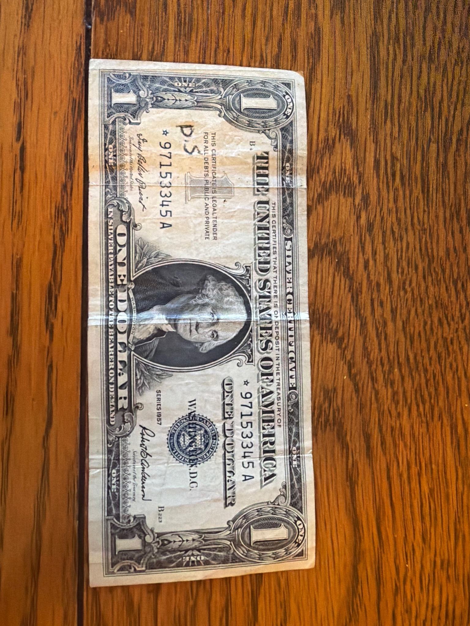 Submitted photo of Series 1957 A One Dollar Silver Certificate (unauthenticated)