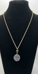 Vintage Blue Rhinestone Necklace with Pave Ball Pendant