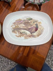 Oval Porcelain Serving Platter with Pheasant Motif