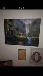 Tropical Waterfall Landscape Painting Signed 'Antonio'