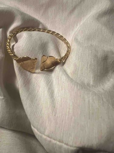 21k Gold Open Cuff Rope Bangle with Stylized End Motifs