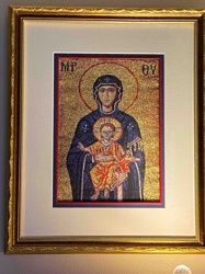 Framed Byzantine-Style Mosaic Icon of Virgin Mary and Christ Child