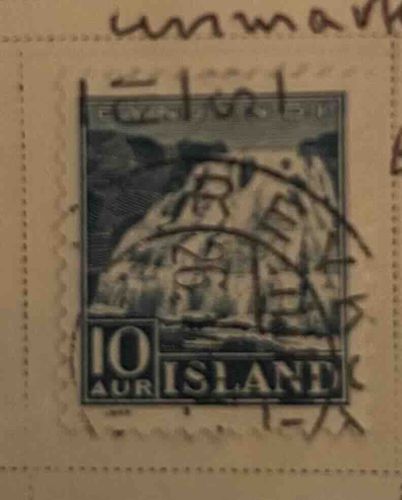 Iceland 10 Aur Philatelic Stamp featuring Skógafoss Waterfall