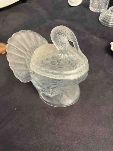 Vintage Clear Press Glass Turkey Candy Dish