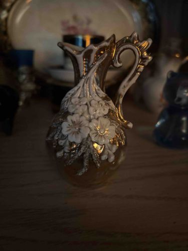 Victorian-Style Gilt and Applied Flower Ewer/Pitcher
