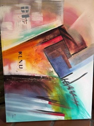 Abstract Mixed Media Painting with Text Elements