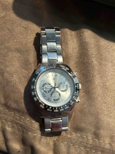 Silver-Tone Chronograph Watch with Roman Numerals