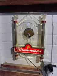 Budweiser Illuminated Wall Clock with Eagle Finials