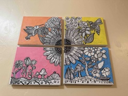 Set of Four Decorative Mini Mandalas Canvas Art Panels