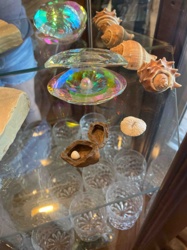 Iridescent Glass Clam Shell Sculpture with 'Pearl'