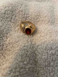 Men's Gold-Toned Ring with Red Cabochon and Accent Stones