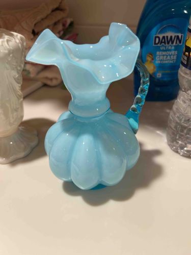 Fenton Blue Opalescent Melon Pitcher Vase