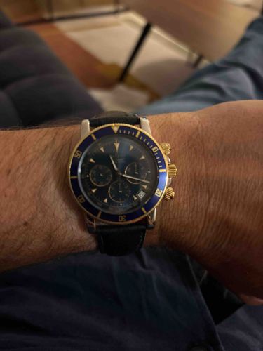 Two-Tone Chronograph Wristwatch with Blue Bezel