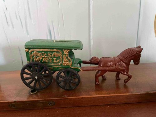 Cast Iron Horse-Drawn U.S. Mail Wagon Still Bank