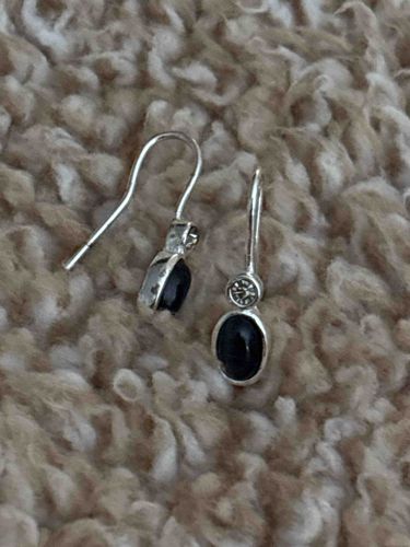 Silver and Black Onyx Shepherd Hook Drop Earrings
