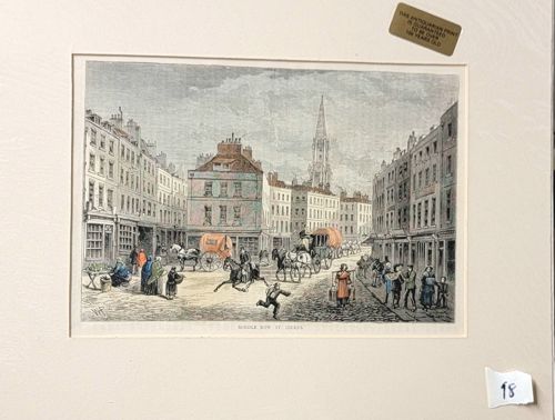 Antiquarian Hand-Colored Wood Engraving of Middle Row, Holborn