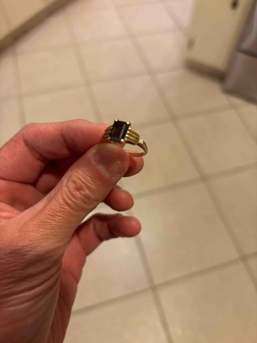 Gold Ring with Emerald-Cut Dark Gemstone