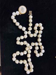 Vintage Mother-of-Pearl Bead Necklace with Gold-Tone Clasp