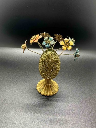 Vintage Mosse Enamel and Gilt Metal Floral Egg Sculpture