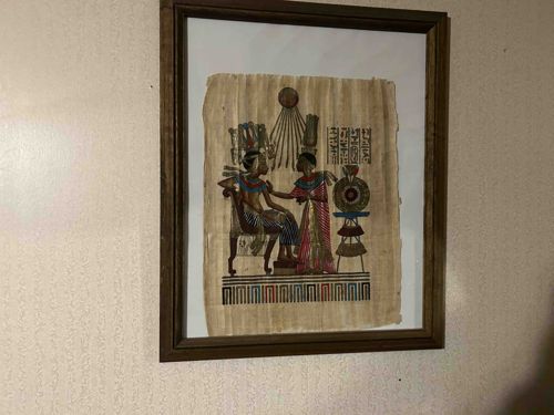 Framed Egyptian Papyrus Artwork: Akhenaten and Nefertiti