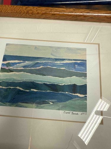 Framed Mixed Media Ocean Wave Collage by Carol Fries, 2014