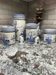 Delft Blue Style Ceramic Canister and Shaker Set