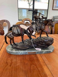 Western Bronze Sculpture with Rider and Pack Horse