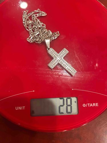Silver-Toned Cross Pendant Necklace with Pave-Set / Channel-Set Stones