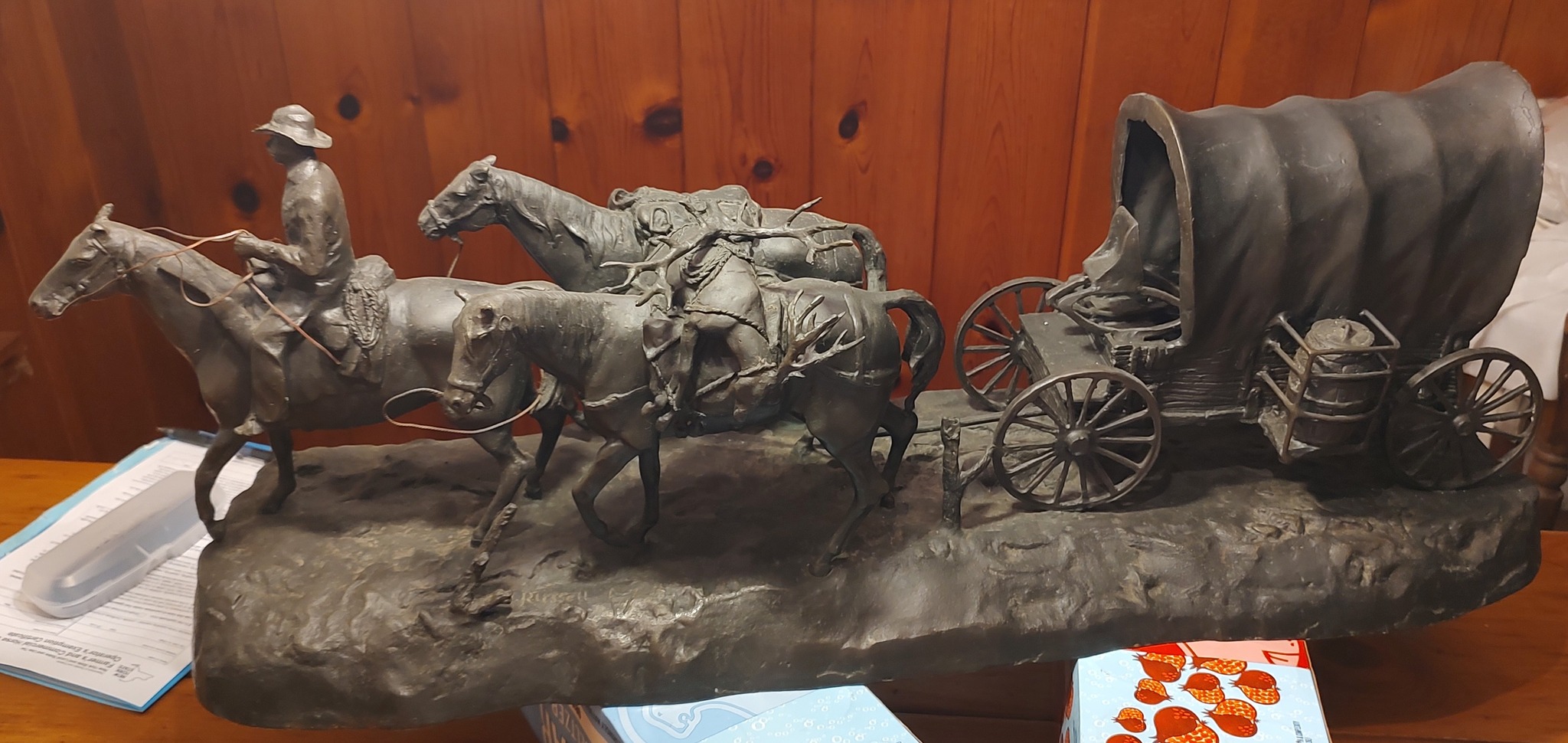 Submitted photo of Bronze sculpture signed 'C.M. Russell' (not authenticated)