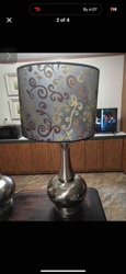 Modern Brushed Nickel Table Lamp with Scroll Pattern Shade