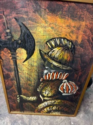 Textured Warrior Portrait Painting with Halberd