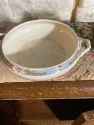 Vintage Ceramic Handled Serving Bowl with Floral Band