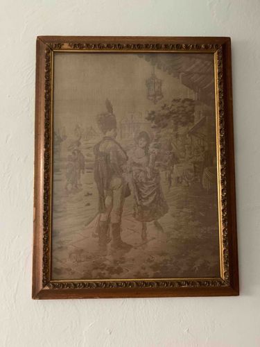 Framed Sepia-Toned Victorian or Edwardian Genre Scene Print